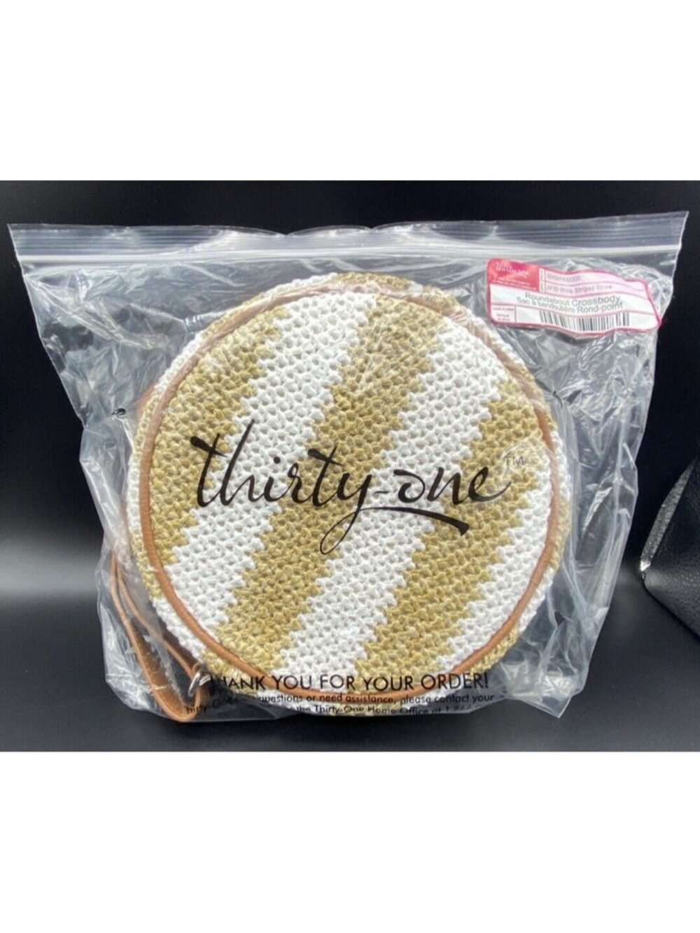 Thirty-One 31 Roundabout Crossbody Straw White & Tan Striped Purse - Brand New!